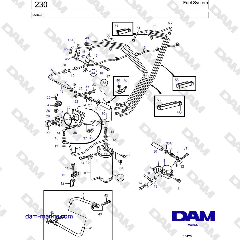 Spare parts and exploded views for Volvo Penta KAD42B
